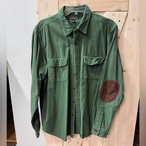 J. Crew Mercantile Flex Green Shirt with Brown Elbow Patch